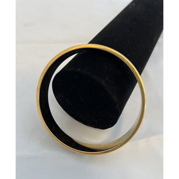 Vintage Monet Signed Gold-Tone White Enamel Bangle Bracelet 2.5" Diameter - Picture 2 of 3